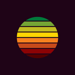 Original vector illustration of a striped neon retro sunset in the style of the 80s. A design element.