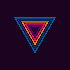 Vintage triangular sunset in the style of the 80s. Vector background. A design element.