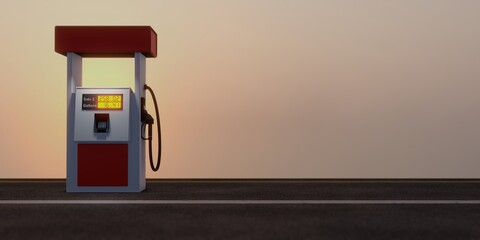 Gas pump display showing high prices in dollars for fuel. 3D rendering illustration