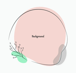 Round frame with twig in one line style. Background with floral frame