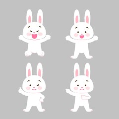 イラスト素材：2頭身で全身で動きを表現するシリーズ　セット2/白うさぎ　卯年の年賀状やチラシ広告
