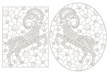 Fototapeta premium Stained glass illustration with abstract rams, animals isolated on a white background