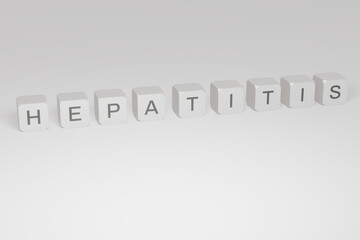 3d rendering illustration of hepatitis work layed out with white dice
