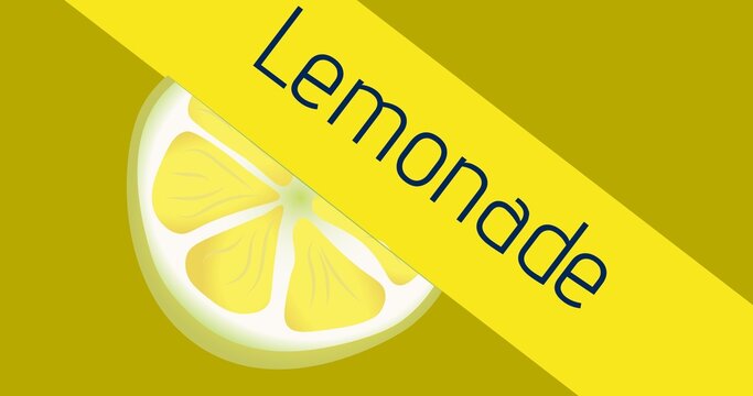 Illustrative image of lemonade text and halved lemon on yellow background, copy space