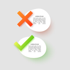 Green check mark icon and red cross mark. checklist signs, approval badge, vector illustration