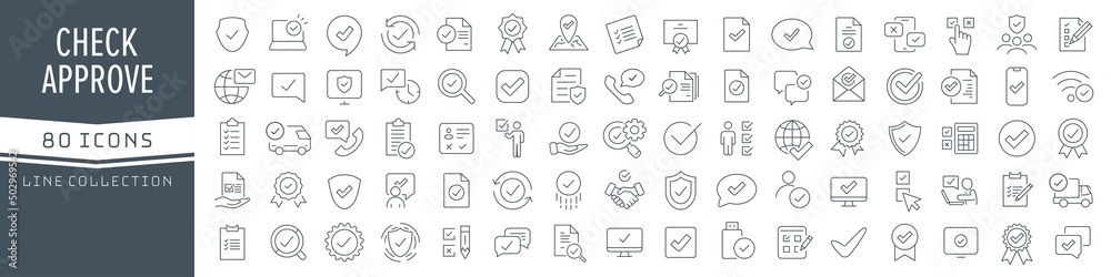 Aufkleber Check and approve line icons collection. Big UI icon set in a flat design. Thin outline icons pack. Vector illustration EPS10