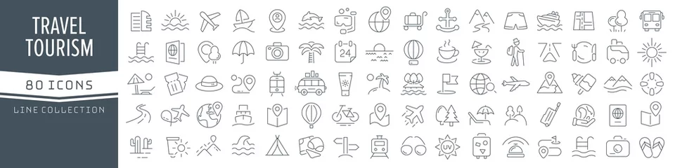 Foto op Aluminium Travel and tourism line icons collection. Big UI icon set in a flat design. Thin outline icons pack. Vector illustration EPS10 © stas111