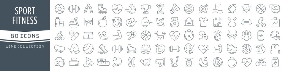 Sport and fitness line icons collection. Big UI icon set in a flat design. Thin outline icons pack. Vector illustration EPS10
