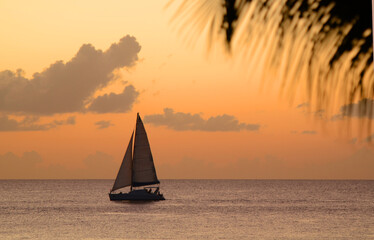 Obraz na płótnie Canvas Segelboot, Sonnenuntergang, Barbados