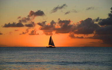 Segelboot, Sonnenuntergang, Barbados