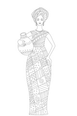 graceful young african woman with traditional outfit holding wat