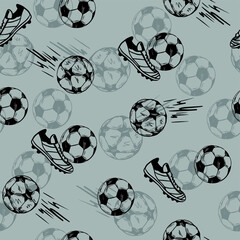 Seamless pattern with ball and soccer shoe. Background for textile, fabric, stationery, clothes, socks, wrapping paper and other designs.