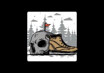Outdoor boots and skull illustration