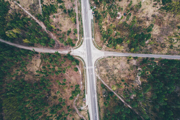 Fototapeta premium crossroads with trenches aerial view