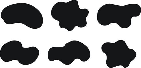 Fluid liquid random organic shapes vector isolated on white background Black spots of different curve shapes set. Fluid smooth spot