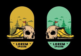 Outdoor boots and skull illustration