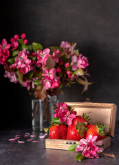 Photography of strawberry and apple tree flowers