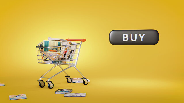 3d illustration of shopping cart with button buy.