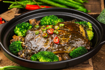 Delicious Chinese cuisine：Braised Turtle in Brown Sauce