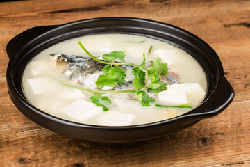 Chinese food-delicious fish head soup .Silver carp head soup