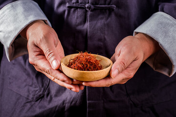 Raw Organic Red Saffron Spice in a Bowl