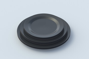 Stack of black empty plates. 3d render