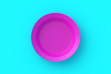 Empty violet bowl on blue background. Top view. 3d render