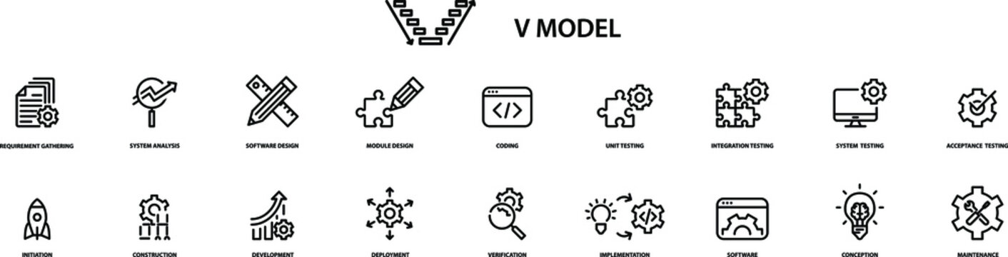 V Model software development methodology icon. vector