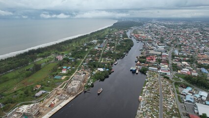 Miri, Sarawak Malaysia - May 2, 2022: The Landmark and Tourist Attraction areas of the of Miri City, with its famous beaches, rivers, city and scenic surroundings