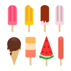 ice cream set. ice cream cone and bar. pastel and colorful ice cream isolated on pink. vector illustration.  cartoon ice cream set