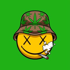 Emoji smoking weed streetwear cartoon - obrazy, fototapety, plakaty