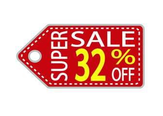 Fototapeta premium Offer tag. 32 percent off. Discount for big sale. Red, white and orange label