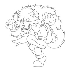 Coloring illustration of cartoon sneaking wolf