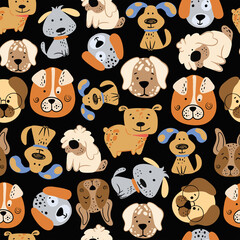 Baby, Kids, Children seamless pattern with handmade dogs. Fashionable scandalous vector background. Ideal for children's clothing, fabrics, textiles, baby decorations, wrapping paper