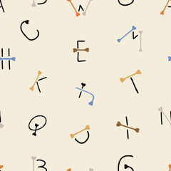 Baby, Kids, Children seamless pattern with handmade dogs. Fashionable scandalous vector background. Ideal for children's clothing, fabrics, textiles, baby decorations, wrapping paper