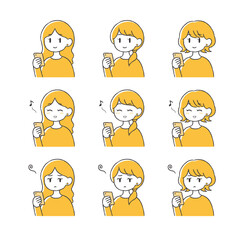 スマートフォンを操作する女性のイラスト