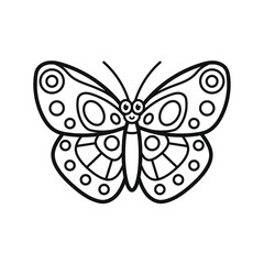 Cool butterfly with a pattern on the wings. Icon. Coloring book for children. Black and white vector image