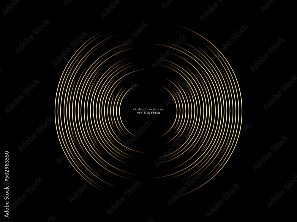 Poster abstract circle line pattern spin gold light isolated on black background in the concept of music, t