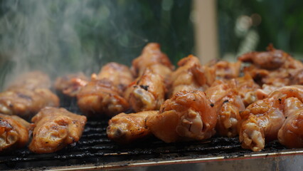 Fresh chicken steak grill meat on fire. Making barbecue on the grill