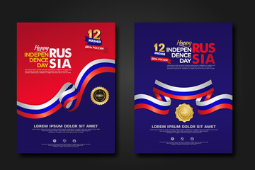 Set poster design Russia happy Independence Day background template