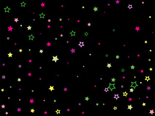 Fototapeta na wymiar Multi-colored stars are scattered on a black background.