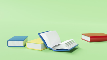 本が散らかっている3Dイラスト素材　3Dレンダリング