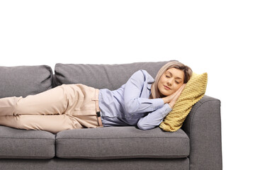 Fototapeta premium Young woman sleeping on a sofa