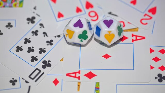 casino, cards and dice lie on the table