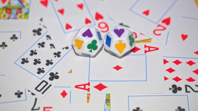 casino, cards and dice lie on the table
