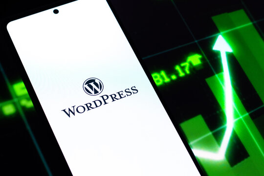 Assam, india - Augest 2, 2020 : Wordpress logo on a smartphone screen.