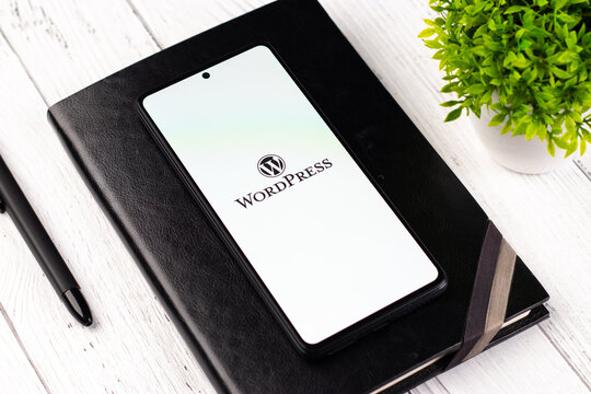 Assam, india - Augest 2, 2020 : Wordpress logo on a smartphone screen.