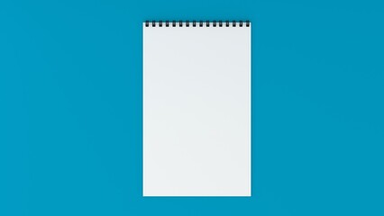 Mockup blank paper notebook or notepad on blue background.