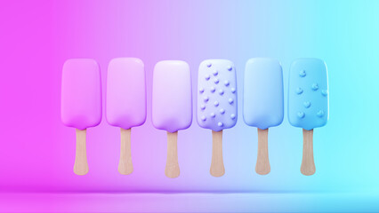 Pink Blue Trans Colours Popsicle Ice Lolly Cold Ice Cream Trans Pride Summer Outdoor Food with Pink Blue Gradient Background 3d illustration render
