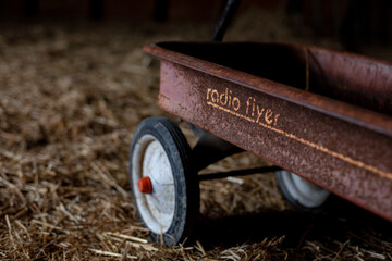Partial View of an Old Red Rusty Antique Radio Flyer Wagon © Seth